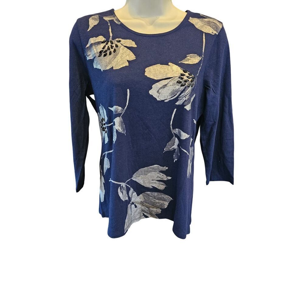NWT FLORAL EMBELLISHED BEADED 3 QTR 3/4 SLV PATTERN MIDNIGHIT Chicos 0 (S)